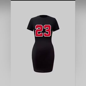 NEW Women's Basketball- inspired Black w/ Red White "23" Fashion Sporty Dress XL
